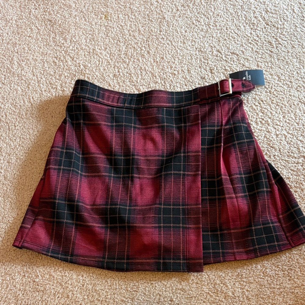 Abercrombie Kids Burgundy and Black Checkered Mini Skirt